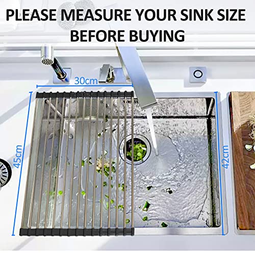Image of Ahyuan Roll Up Dish Drying Rack Multipurpose Kitchen Dish Rack Roll Over The Sink Dish Drying Rack Portable Rolling Dish Drainer For Kitchen Sink RV Accessories (Black, 17.7''X11.2'')