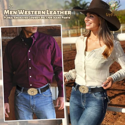 Western Leather Belt with Antique Gold Longhorn Buckle Vintage Engraved Cowgirl Cowboy Rodeo Belt for Women Men Jeans3