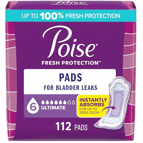 Poise Incontinence & Postpartum Pads for Bladder Leaks 6 Drop Ultimate Absorbency Regular Length 112 Count Packaging May Vary