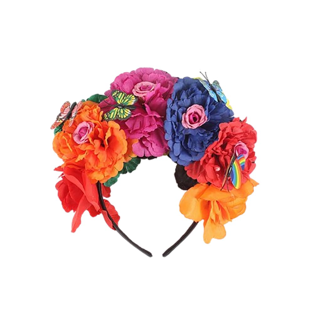 Lofruiin Women's Bohemian Rose Flower Crown Mexican Day of The Dead Headband Halloween Party Costume Headpiece (A- Colorful 1, Free)