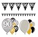 Produktbild Feste Feiern Geburtstagsdeko 90. Geburtstag | 13 Teile Deko-Set Luftballon Wimpel Girlande Banner Gold Schwarz Silber metallic Party Happy Birthday 90