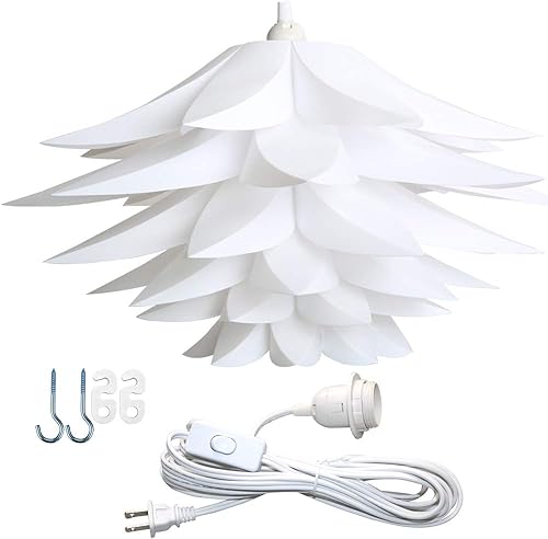 Lightingsky Colgante de techo de 20 pulgadas 197in DIY IQ Rompecabezas de flor de loto kit de pantalla con cable colgante de 15 pies blanco