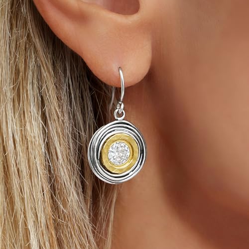 Jean Rachel Jewelry - Mixed Metal Two Tone Earrings for Women – CZ Wire Wrap Dangle Earrings – 925 Sterling Silver & 14K Gold Over Silver – Hypoallergenic Artistic Jewelry2