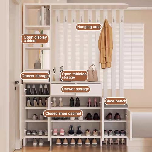 Armoire de rangement d'entrée multi-usage avec patères et tiroirs