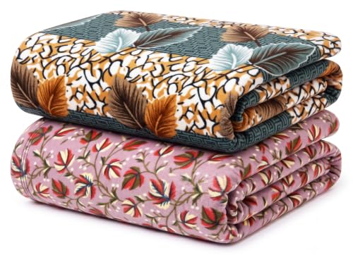 Image of HOMEKART Ultra Soft Flannel Blanket Set of 2 for Single Bed | 220 GSM Premium Fleece Winter Blanket | Warm, Lightweight, Breathable & Skin Friendly | Durable,Easy Care | 60 x 90 Inches,Sage & Hot Pink