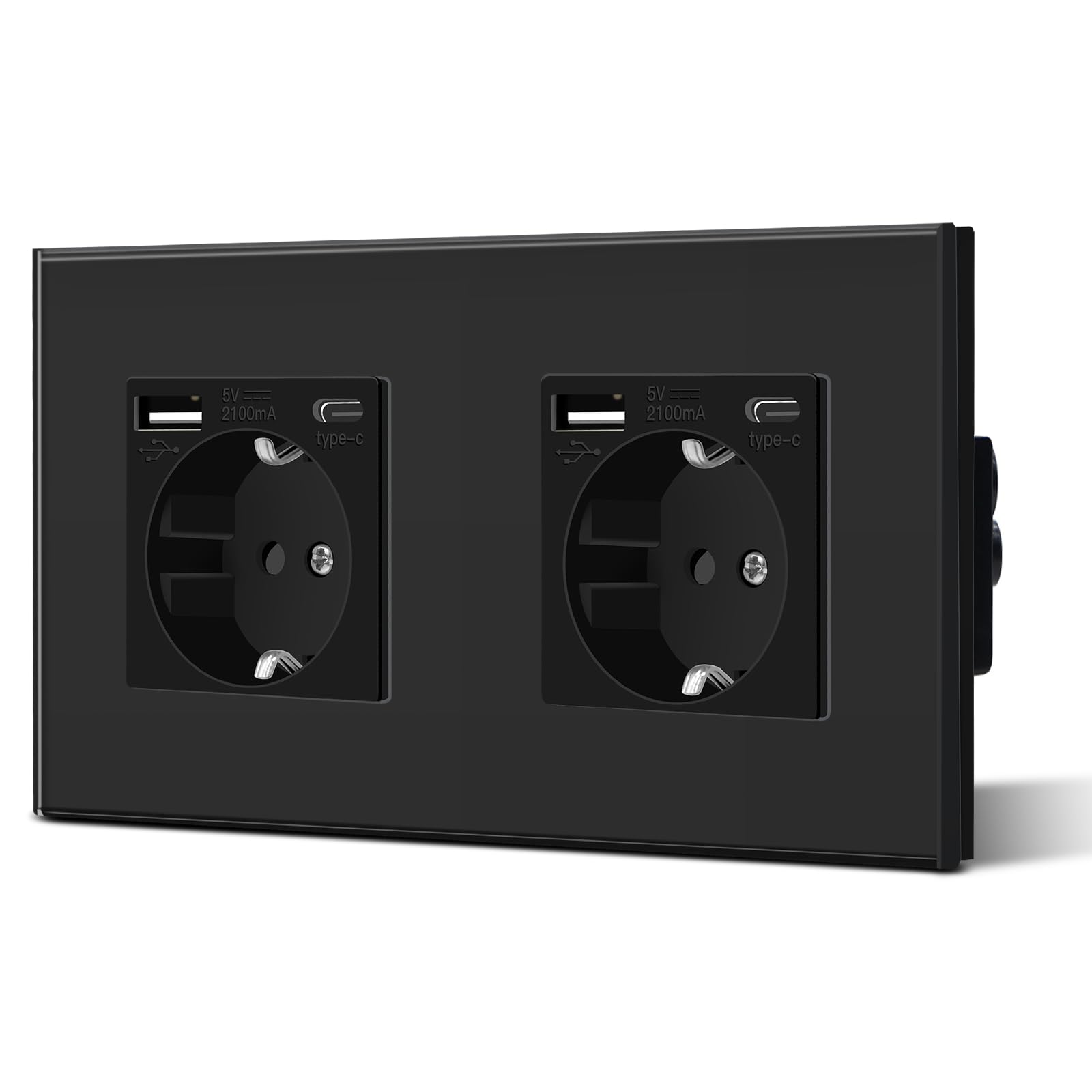 BSEED Enchufe de Pared con USB C,Enchufes Dobles Empotrados con Cristal,Toma de Corriente,Seguridad infantil,Fácil de Instalar,M Serie,2 Enchufes con USB y Tipo C,157mm Blanco — view 114