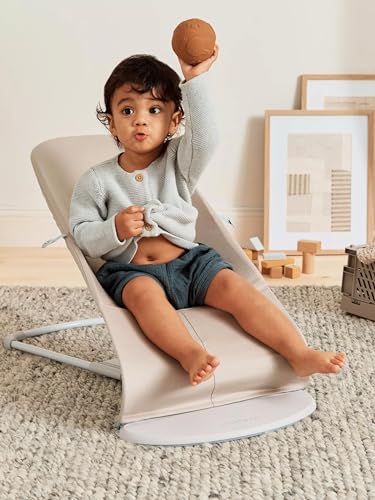Image of BabyBjorn Bouncer Balance Soft, Beige /Gray, Woven /Jersey | 2-in-1 Adjustable Baby Bouncer Seat and Toddler Chair, Newborn to Toddler (8-29 lbs), 4 Positions, Lightweight & Portable