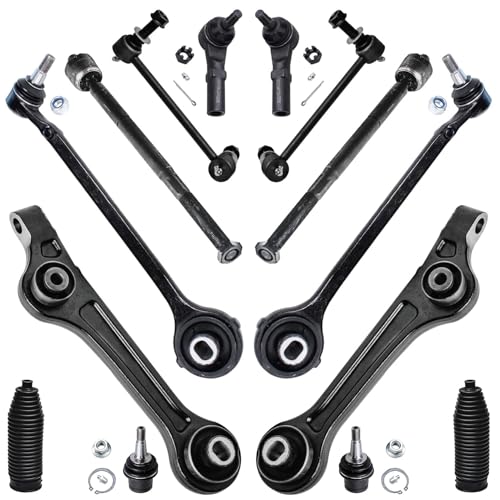 Image of Detroit Axle - RWD Front End 16pc Suspension Kit for 11-14 Chrysler 300 Dodge Charger Challenger, 6 Control Arms 4 Tie Rods 2 Sway Bars 2 Ball Joints 2 Boots 2011 2012 2013 2014 Replacement