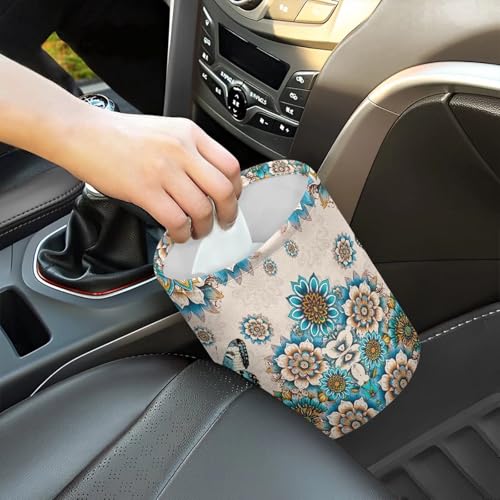 Image of Car Trash Can Car Bag Accessories Interior Butterfly Boho Flower Garbage Bin Hanging Portable Dustbin Bin Waste Basket Collapsible Small Trash Can Easy to Clean