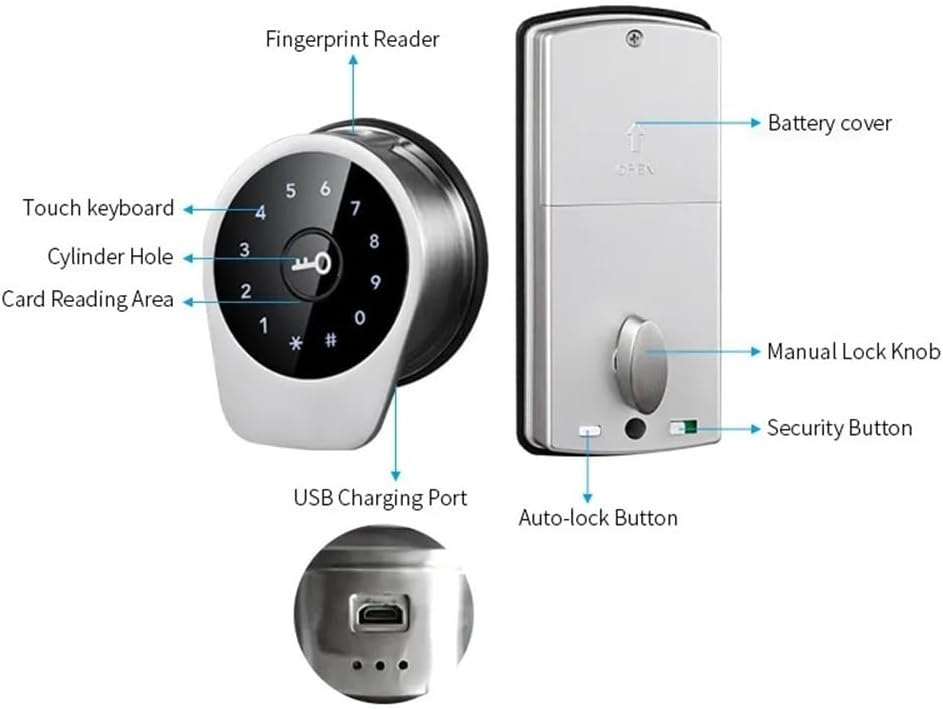 Bluetooth Electronic Smart Biometric Fingerprint Door App Code RIFD Keyless Door Lock Home Security(Indigo Blue)