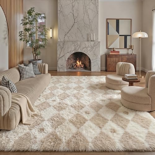 Checkered 9x12 Shag Rug for Living Room