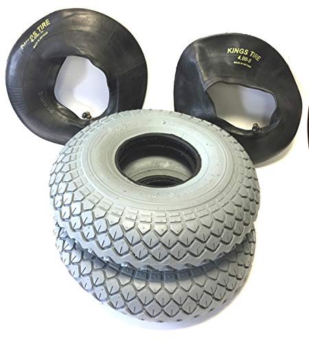 Rollstuhlreifen 2 Stück 4.00-5, grau, 2 Stück Schlauch Winkelventil, Reifen kräftiges Blockprofil, Stabiler 4 PR Reifenaufbau, Rollstuhl Reifen für