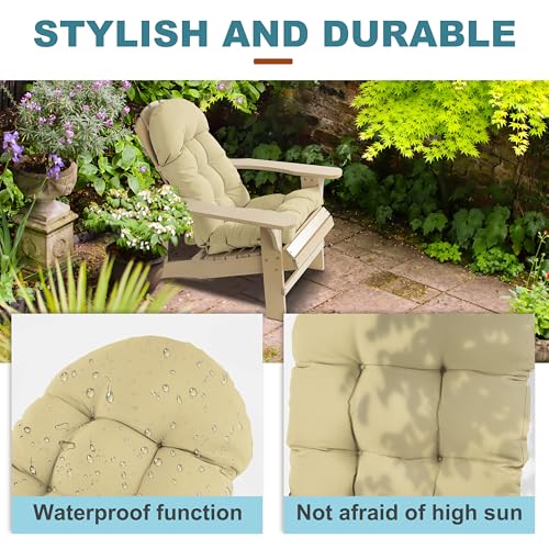 Image of Adirondack Chair Cushion, Rocking Chair Cushion 44x19.4x4 inch, High Back Patio Cushions of Upper and Lower with Ties, Sunscreen and Fade-Resistant (Semolina, 1)