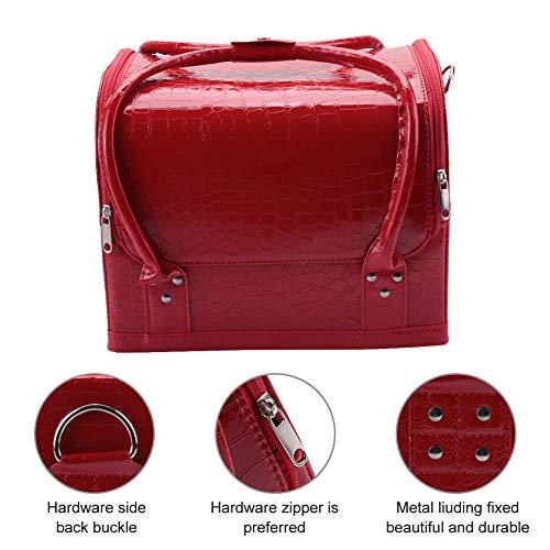 Preisvergleich Produktbild Große Kosmetiktasche, tragbare Kosmetiktasche mit herausnehmbarem Innenfach Professionelles Tattoo-Set Aufbewahrungsbox Schmucketui(1# rote Krokodiladern)