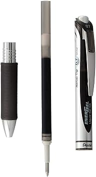 أقلام حبر سوداء قابلة للسحب من Pentel Energel RTX مقاس 0.7 مم - رأس متوسط، طرف معدني، عبوة من 10 قطع