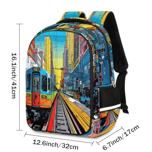 City Subway Rail Laptop Backpack for Women Men Backpack for Travel Large Lightweight Back Pack Bookbag Waterproof Daypack Travel Backpack with Multiple Pockets4