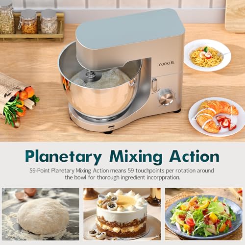 COOKLEE Stand Mixer, 9.5 Qt. 660W 10-Speed Electric Kitchen Mixer with Dishwasher-Safe Dough Hooks, Flat Beaters, Wire Whip & Pouring Shield Attachments for Most Home Cooks, Silver - Image 5