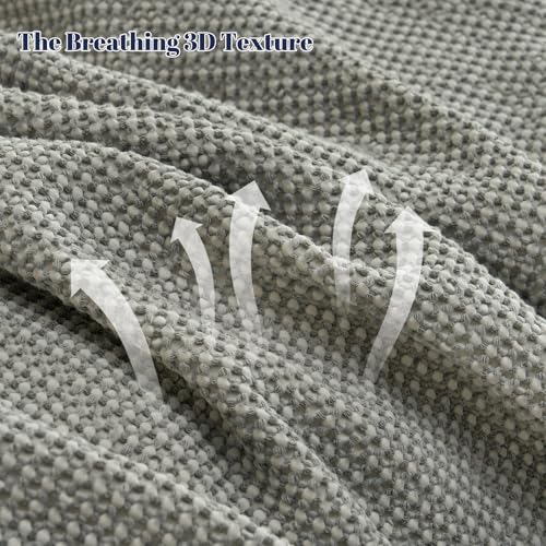 Image of PHF Stone Washed 100% Cotton Waffle Blanket, Vintage Deep Honeycomb Texture, Breathable Thermal Blanket for Bed & Home Decor, All Season Layering - Queen, Frosted Grey