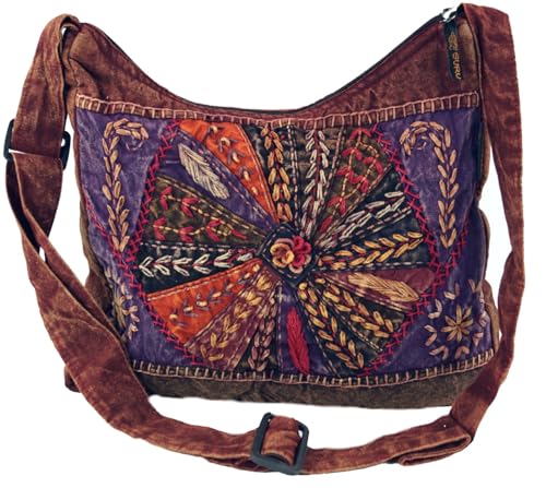 GURU SHOP Bolso de Hombro, Bolso Hippie de Retazos, Bolso Goa - Rojo, Unisex -...