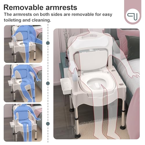 Regulowane krzesło toaletowe dla seniorów - Bedside Commode z 18,5-calowym ultra-szerokim siedziskiem do użytku domowego