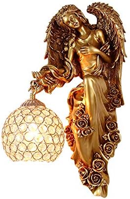 LITFAD Antique Spherical Sconce Light Decorated Bedside Lamp Clear Crystal 1 Light in Gold Wall Light Angel…