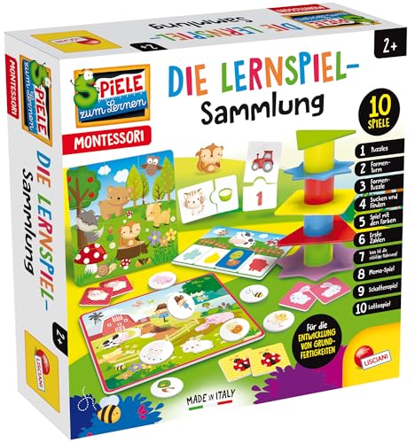 Lisciani – Montessori Lernspiel-Sammlung ab 2 Jahren – 10 Spiele in einem Set: Puzzles, Formen, Farben, Zahlen, Memo & Lotto – Fördert Motorik, Wahrnehmung, Aufmerksamkeit & frühkindliche Entwicklung