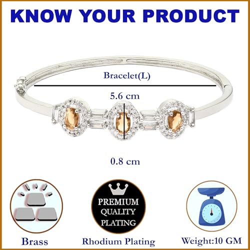 Image of ZENEME Rhodium-Plated Oval Shape American Diamond Studded Handmade Kada Bracelet For Girls and Women