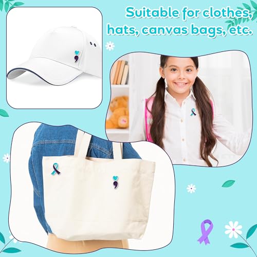 30Pcs Suicide Prevention Awareness Ribbon Pin, Semicolon Mental Health Suicide Prevention Awareness Lapel Pins, Suicide Awareness Bulk Metal Purple and Teal Ribbon Pin Souvenir Series Gifts 6