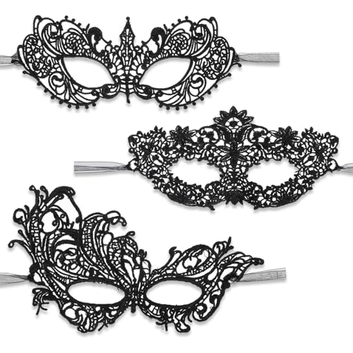 Lusofie 3 sztuki maski na bal maskowy, czarna, wenecka, damska maska koronkowa, maska na oczy, maskarada, regulowane ramiączka, na karnawał, maskaradę, imprezę, do kostiumu, sukni wieczorowej, tańca