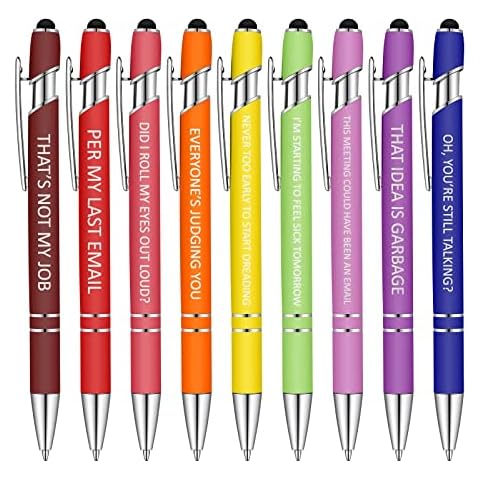 Eersida 10 Pcs Snarky Office Pens Funny Insulting Pens Arcastic Negative Quotes Ballpoint Pens Macaron Touch Stylus Pens for Office, Black Ink Cover