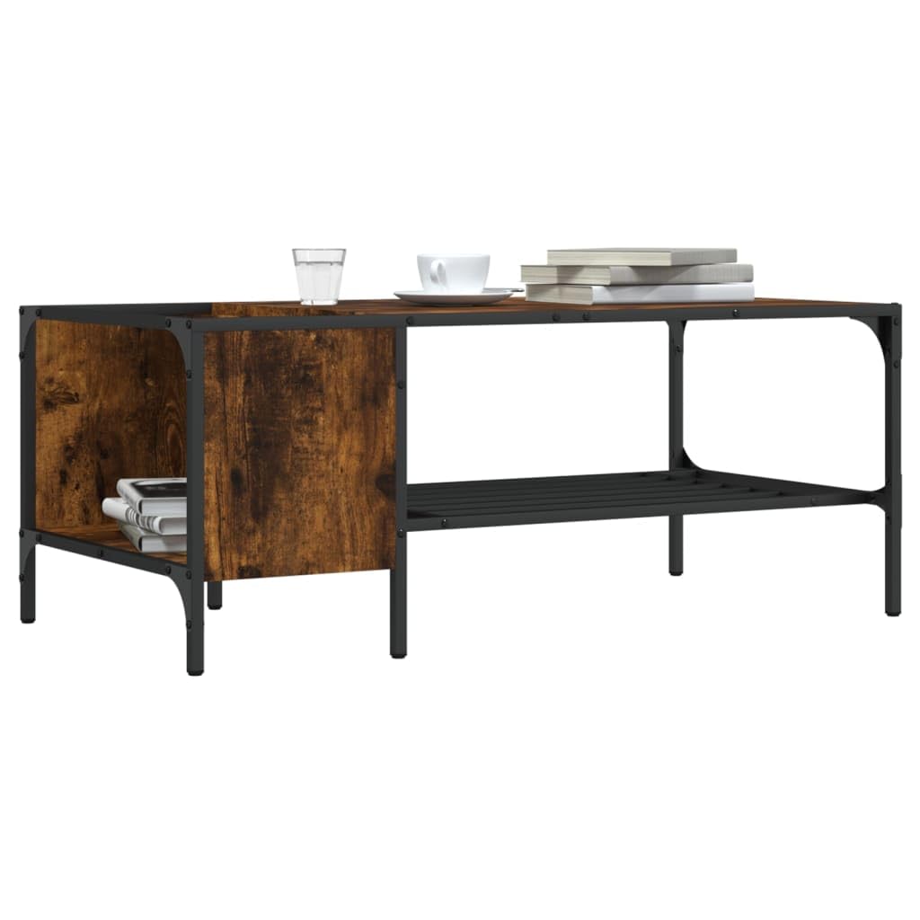 Mesa de centro de roble ahumado, 100 x 51 x 40 cm, material de madera con marco de metal, mesa auxiliar moderna para salón, oficina o pasillo