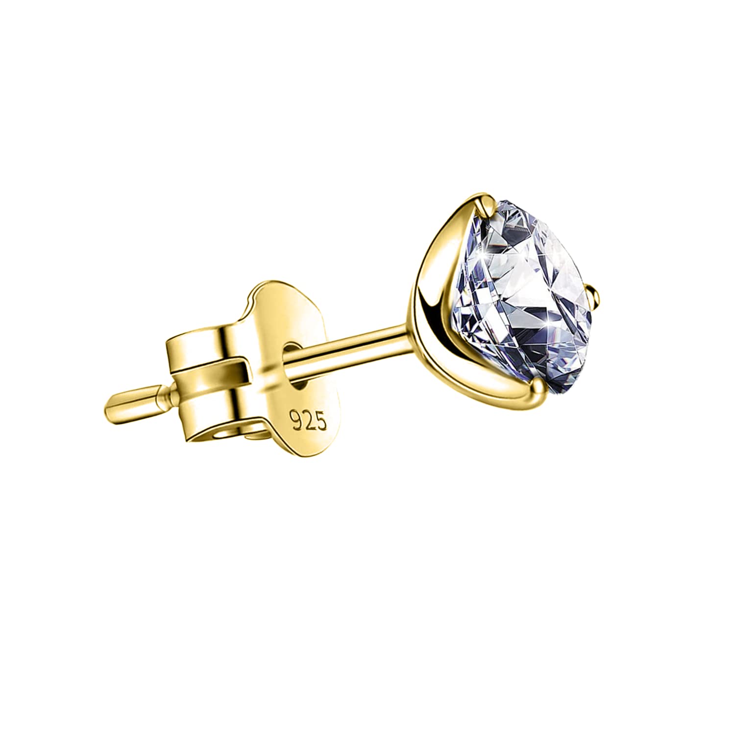 HighSpark Mens "Sparkling Martini" Solitaire Stud Earring | 92.5 Sterling Silver and Diamond like Brilliance Sparkling Zirconia | Single Stud for Men | Lovely Gift - Gold 4mm (B0B2DNJ521) Amazon Price History, Amazon Price Tracker