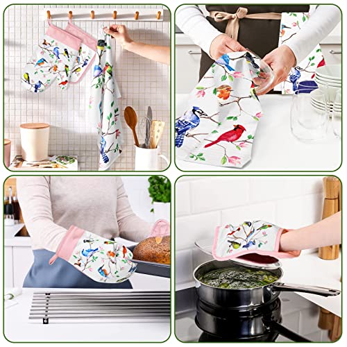 Vansolinne Birds Kitchen Dish Towels Pot Holder Oven Mitt With Loop Kit Spring Gifts For Bird Lovers Teacher Women Mom Birdies On Wire Cardinal Hummingbird For Bbq Grilling Microwave Cooking Baking thumb #5