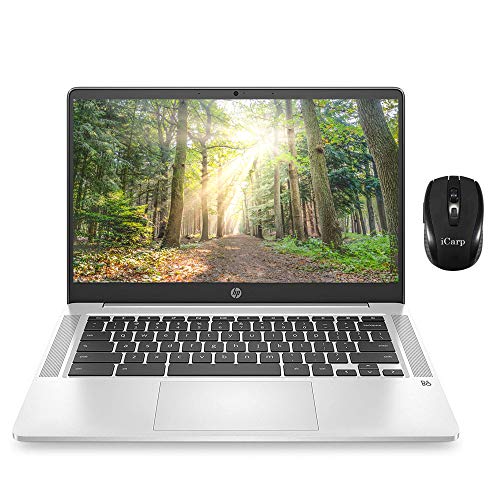 2020 Flagship HP Chromebook 14 Laptop Computer 14 inch HD Touchscreen Intel Core Celeron N4000 4GB DDR4 32GB eMMC Intel UHD Graphics 600 Type-C B&O Webcam WiFi Chrome OS + iCarp Wireless Mouse