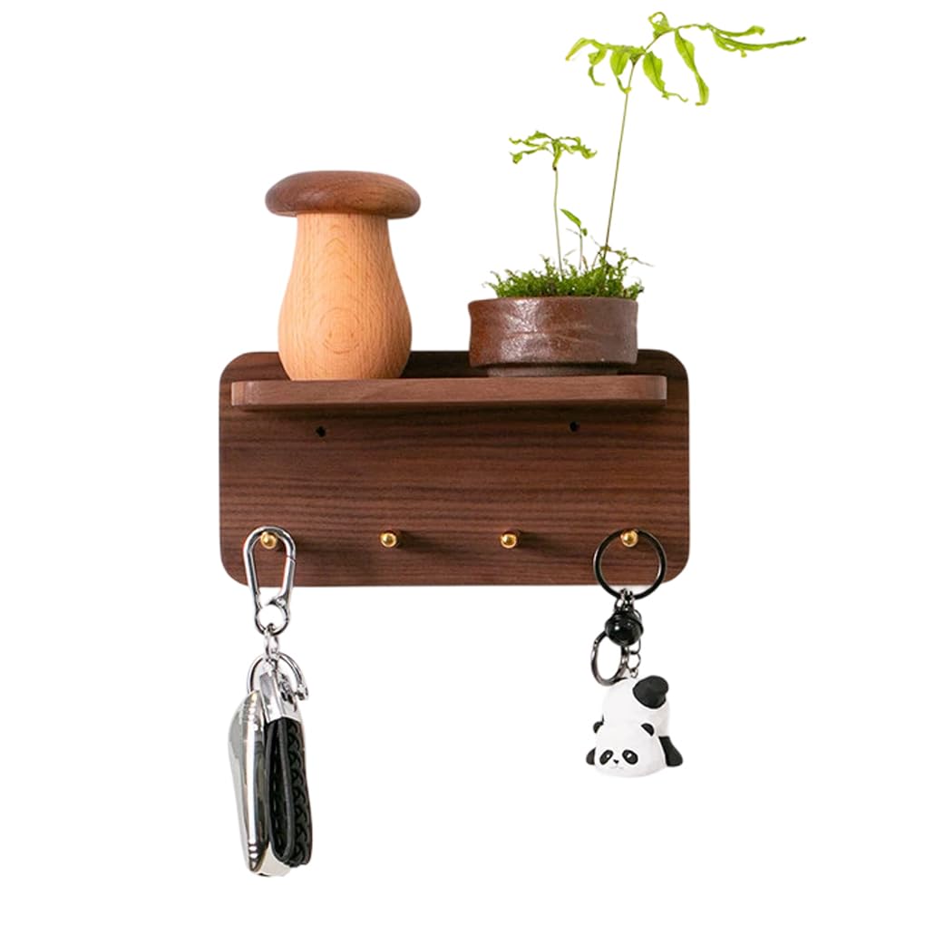 Qpkz Brown Walnut Wood Coat Rack With Shelf Wall Mount, Wooden Wall Hooks Entryway Hanging Rack Coat Hooks Rail Clothes Towel Racks With 4 Hook For Coat, Bag, Towel
