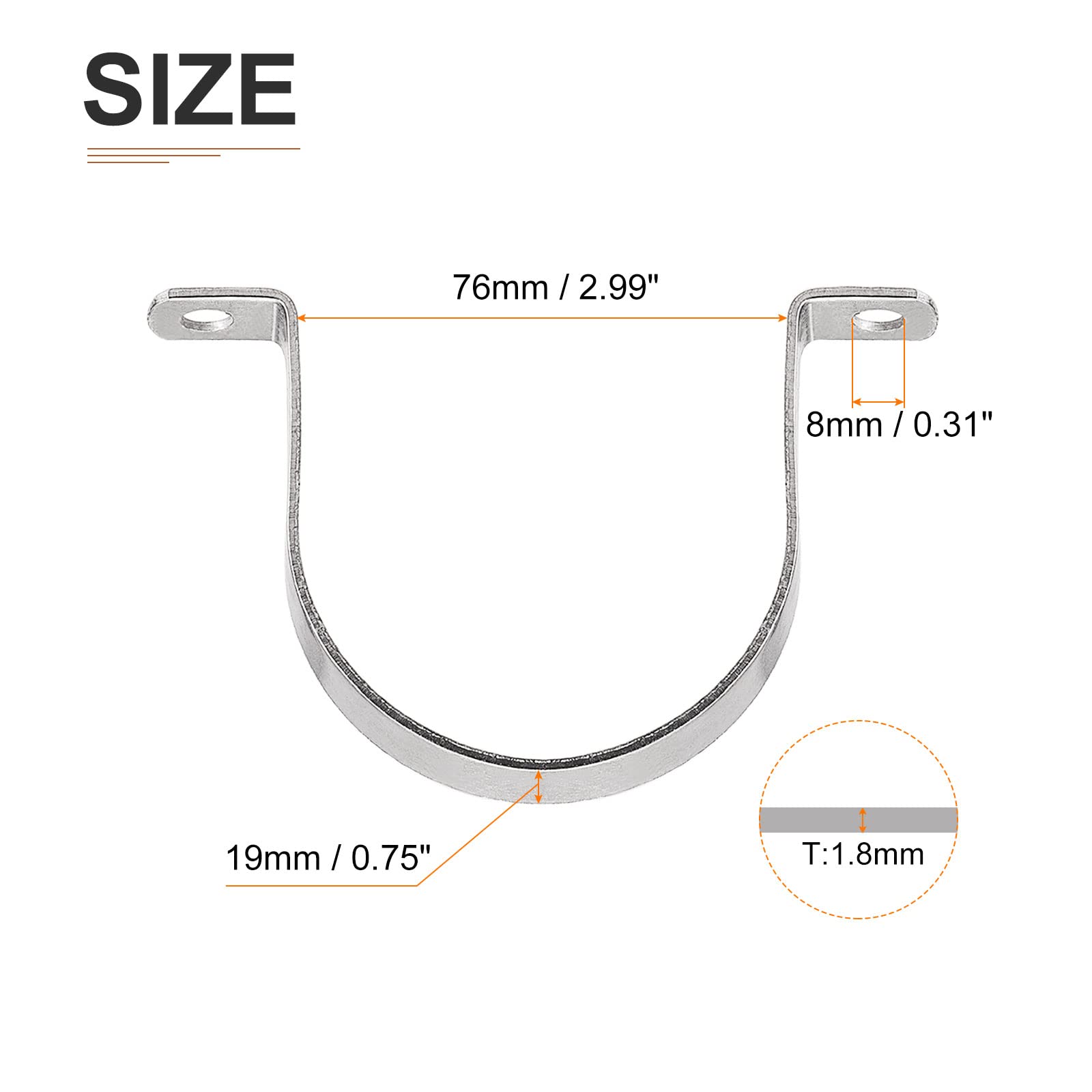 DTGN 19mm(W) Two Hole Strap, 4Pack, Good for Industrial 76mm Dia Pipe Fixing, 304 Stainless Steel Rigid Pipe Strap Clamp - Image 2
