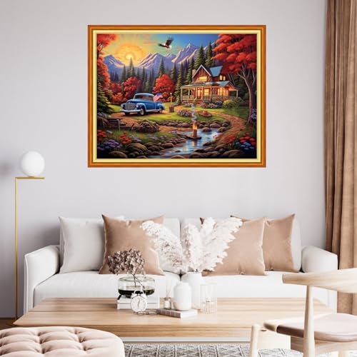 Image of Findvoor Stamped Cross Stitch Kits for Beginner Embroidery Kits for Beginners Adults DIY 11CT Cross Stitch Patterns Needlepoint Kits Crossstitching Kits-Outdoor Scenery 16x20 inch