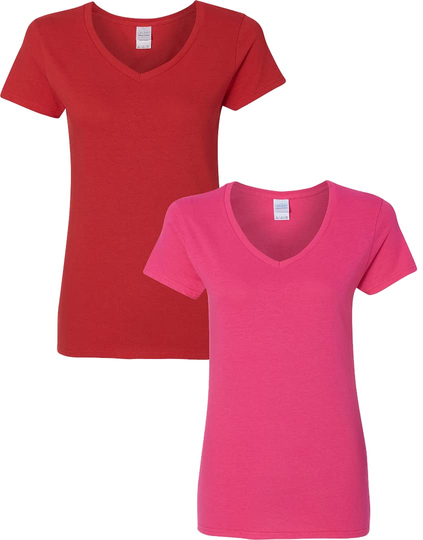 Gildan Heavy Cotton V-Neck T-Shirt, 2-Pack Camiseta Mujer