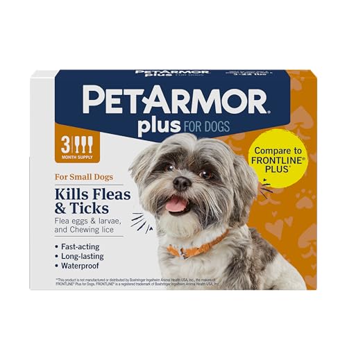 PetArmor Plus Flea and Tick Prevention for Dogs, Dog Flea and Tick Treatment, 3 Doses, Waterproof Topical, Fast Acting, Small Dogs (5-22 lbs)