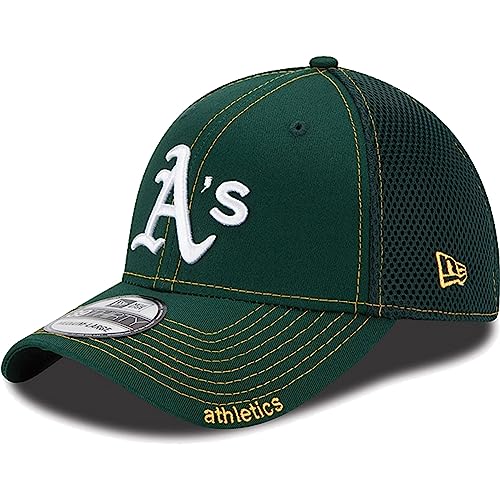 New Era MLB 39Thirty Neo Team Color Primary Logo Strech Fit Flex Baseball Cap Hat - Oakland Athletics Green - Small-Medium