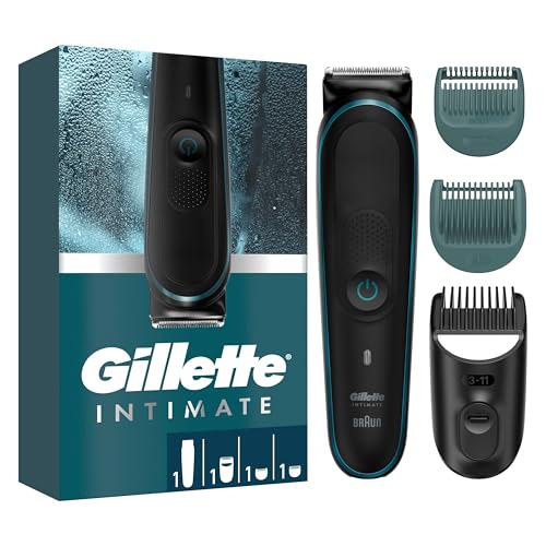 Gillette Intimate Tondeuse Intime Homme l5 Pour Un Rasage Doux Du Pubis, Tondeuse Electrique, Etanche et Sans Fil, 3 Sabots, Lames Affutées Inusables Sans...