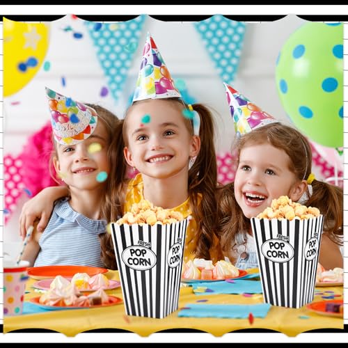 Image of Xinnun 100 Pcs Popcorn Boxes 32 oz Classic Stripe Paper Popcorn Buckets Bulk Disposable Oil Proof Container Vintage Retro Open Top Holders for Movie Night Supply Theater Carnival Party(Black)