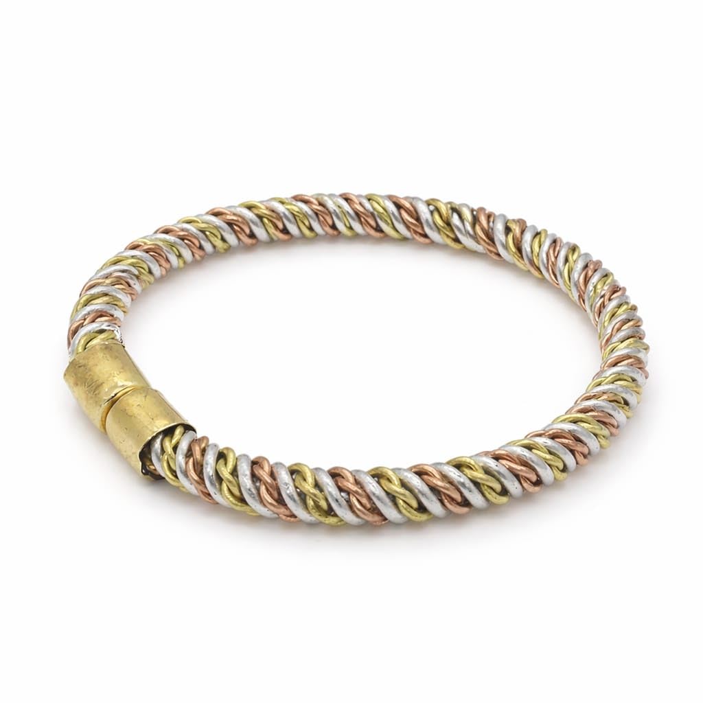 Authentic Pure Panchdhatu Twisted Rope Kada for Men | Tri-Tone Five Metal Mix Healing Bracelet | Astrological Panchaloha Bangle with Magnetic Lock PURE PANCHDHATU Bracelet Kada Silver and Brass Adjustable for Men and Women (Multicolour, Free Size)-image-46