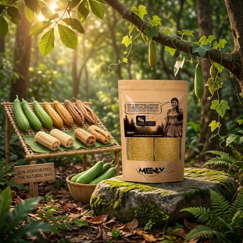 Image of 100% Natural Ridge Gourd Loofah Bathing Scrub (Pack of 2) | Organic Body Scrubber & Exfoliator | Turai /Peerkangai /Beerakaya Luffa Sponge for Glowing Skin | Eco-Friendly Pouf