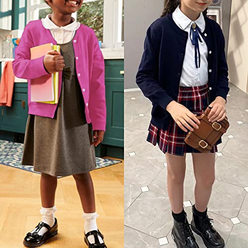 Girls' Cardigan Sweater [Cute Petal Buttons] Cotton Long Sleeve Crewneck Uniform Sweater for 5-14 Years Girls2