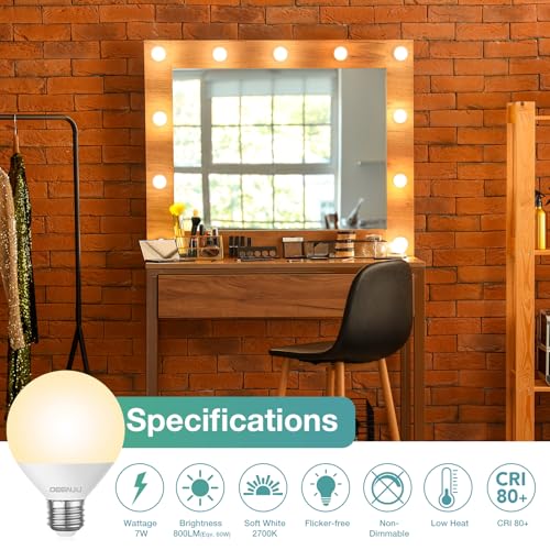 Image of DEGNJU LED Vanity Light Bulbs, 60W Equivalent, Bathroom Light Bulbs 2700K Soft White, 800 Lumens, G25 Globe Bulb for Makeup Mirror, Round Shape, 7W, 120V, Non-Dimmable, 10 Pack