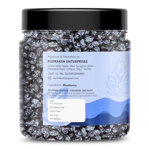 Image of Auravita Premium Dried Blueberry Plum 250gm | Whole & Naturally Sweet | Ideal for Baking, Toppings & Snacking Jar Pack Of 1