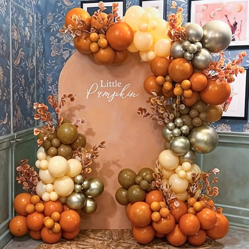 Image of Orange Gold Balloons, 12 Inch Burnt Orange White Balloons with Metallic Gold Balloon for Autumn Harvest Thanksgiving Fall Pumpkin Theme Birthday Baby Shower Bridal Wedding Graduation Party Decorations