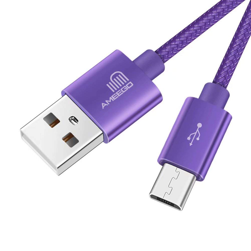 ameego 3.1amp fast charging Strong Nylon Braided Tangle-Free Micro USB Data Charger Cable for Samsung, HTC, Nokia, Sony, Kindle, PS4, Speaker, Power bank and More Micro USB Devices - 6.6ft (Purple)
