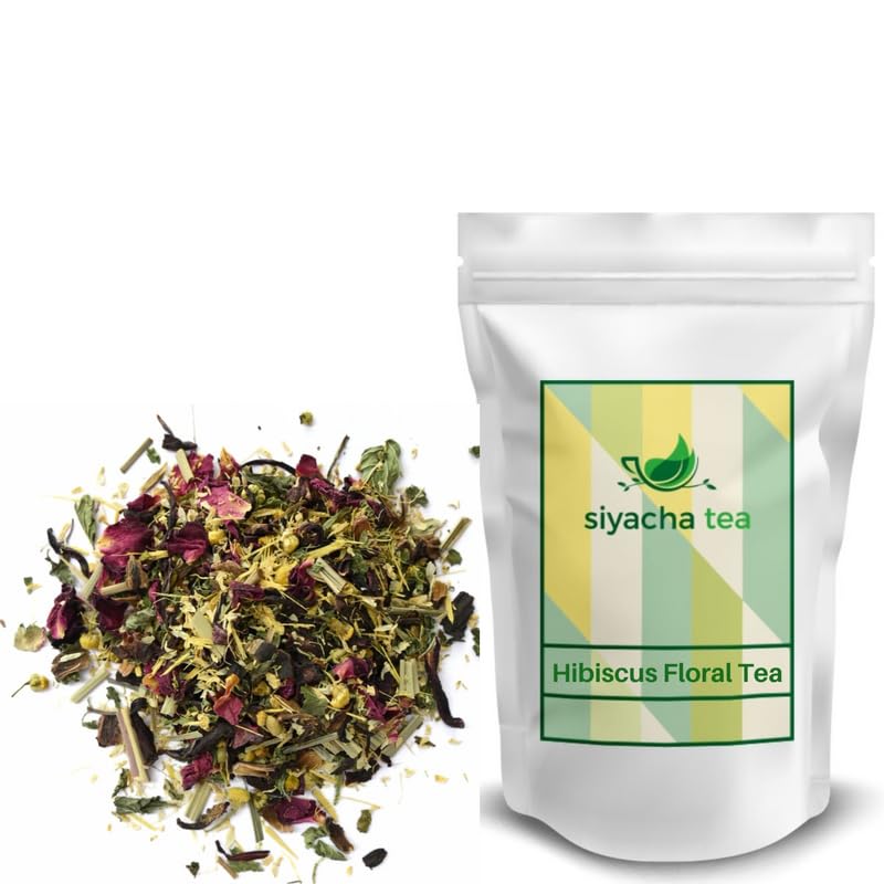 Image of Siyacha Tea Hibiscus Floral Herbal Infusion, 250g, Caffeine Free Blend for Stress Relief & Good Sleep, Calming Tisane, 100% Natural Leaves, Refreshing Premium Delight, Brew Hot or Cold,